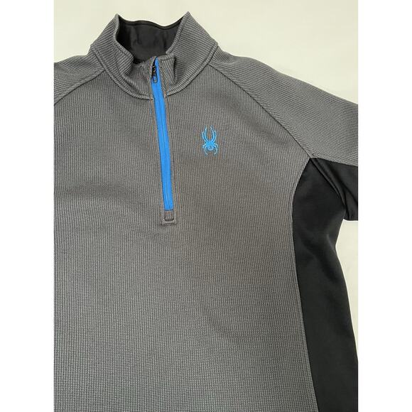 Spyder Gait Knit Sweater Men's XL Gray Black Blue Long Sleeve 1/4 Zip Polyester - Picture 2 of 10